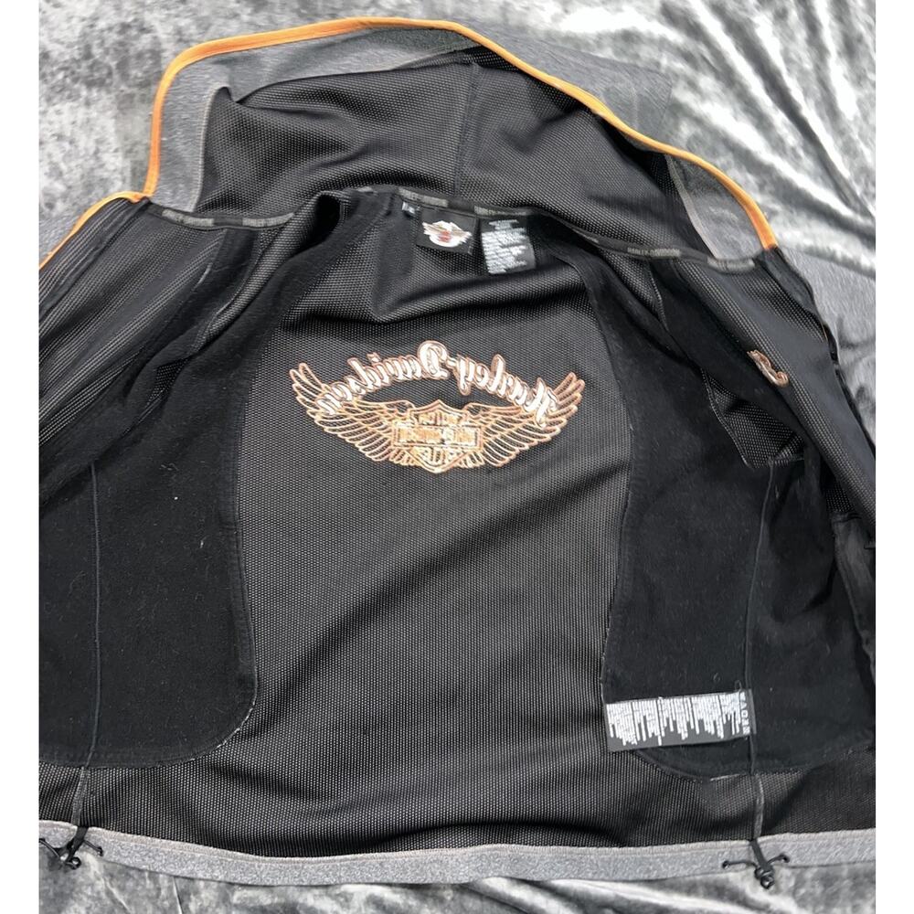 Harley-Davidson Women’s XL Full Zip Hoodie Gray Orange Trim Embroidered Y2K - Picture 10 of 13
